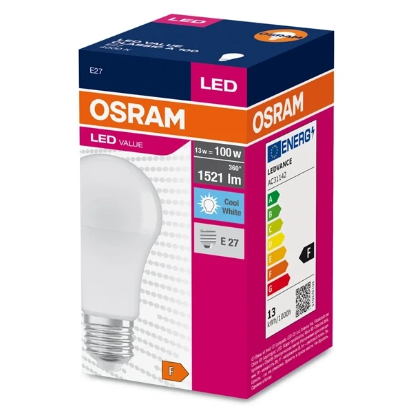 Osram Value opál búra/13W/1521lm/4000K/E27 LED körte izzó Osram Value opál búra/13W/1521lm/4000K/E27 LED körte izzó