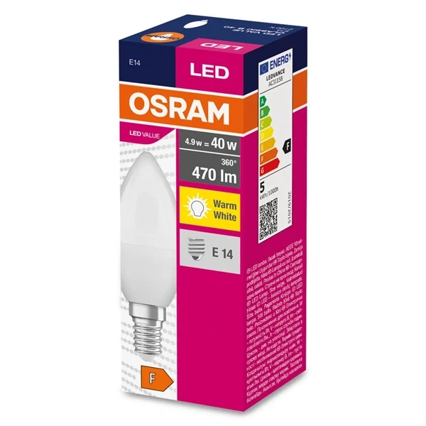 Osram Value opál búra/5,5W/470lm/2700K/E14 LED gyertya izzó