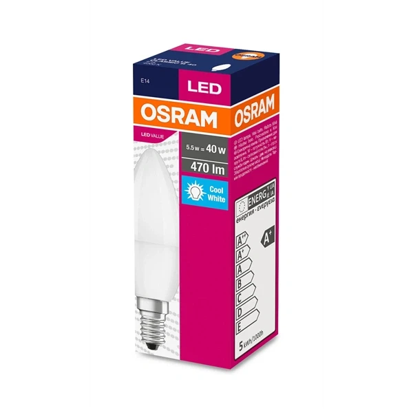 Osram Value opál búra/5,5W/470lm/4000K/E14 LED gyertya izzó