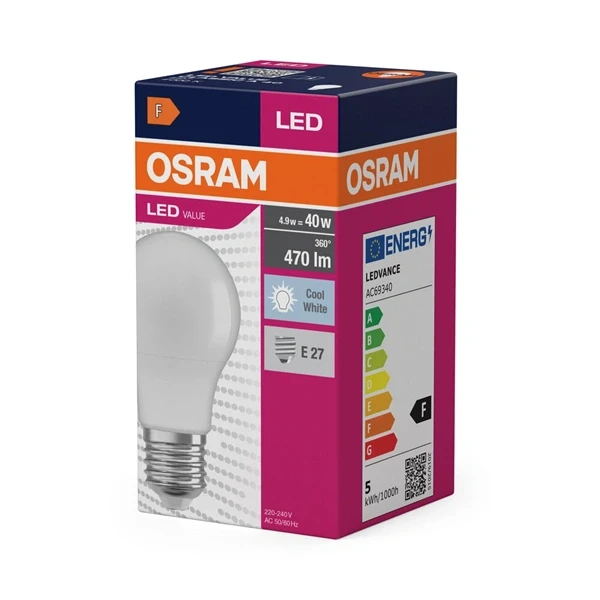 Osram Value opál búra/5,5W/470lm/4000K/E27 LED körte izzó