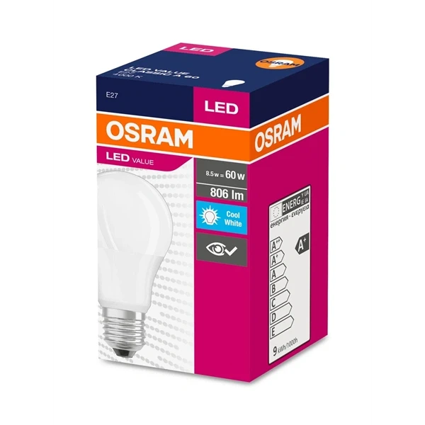 Osram Value opál búra/8,5W/806lm/4000K/E27 LED körte izzó