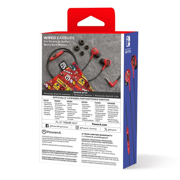 PowerA NSHS0399-01 Nintendo Switch vezetékes Mario Kart Motors mikrofonos fülhallgató PowerA NSHS0399-01 Nintendo Switch vezetékes Mario Kart Motors mikrofonos fülhallgató