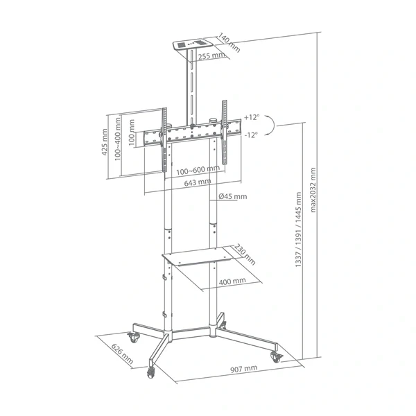 Sbox FS-401-2 37"-70" VESA 600X400 guruló TV állvány