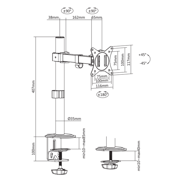 Sbox LCD-351/1-2 17"-32" dönthető, forgatható asztali monitor tartó konzol
