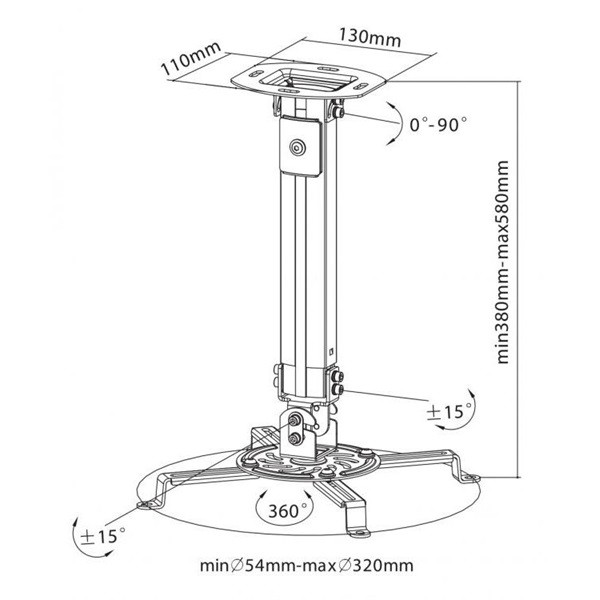 Sbox PM-18S dönthető, forgatható mennyezeti projektortartó