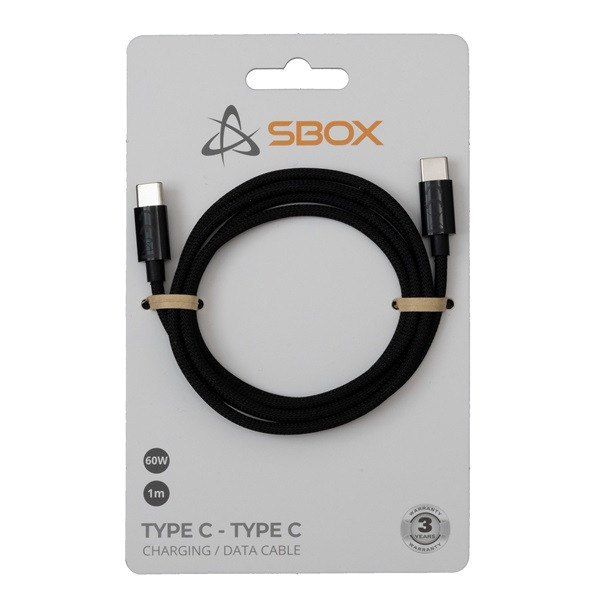 Sbox TYPE-C-1-B 1 60W Type-C fekete adat- és töltőkábel
