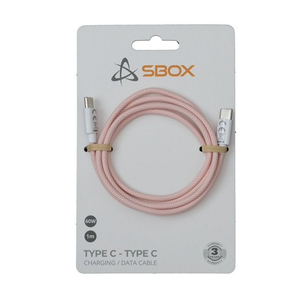 Sbox TYPE-C-1-P 1m 60W Type-C pink adat- és töltőkábel