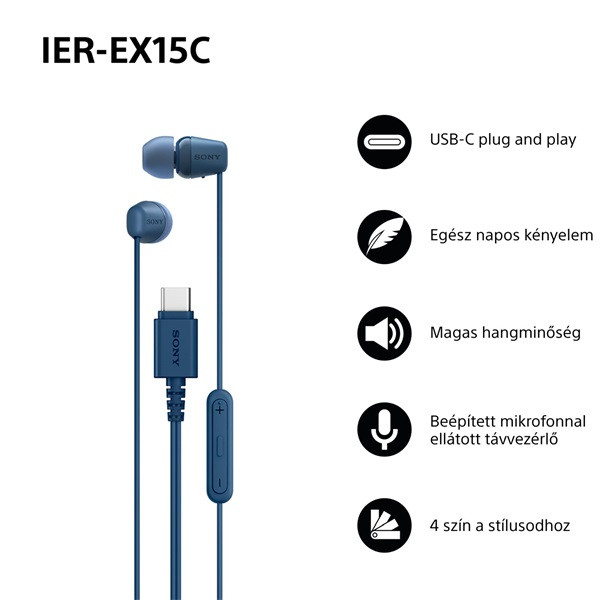 Sony IEREX15CL.CE7 USB Type-C vezetékes mikrofonos kék fülhallgató