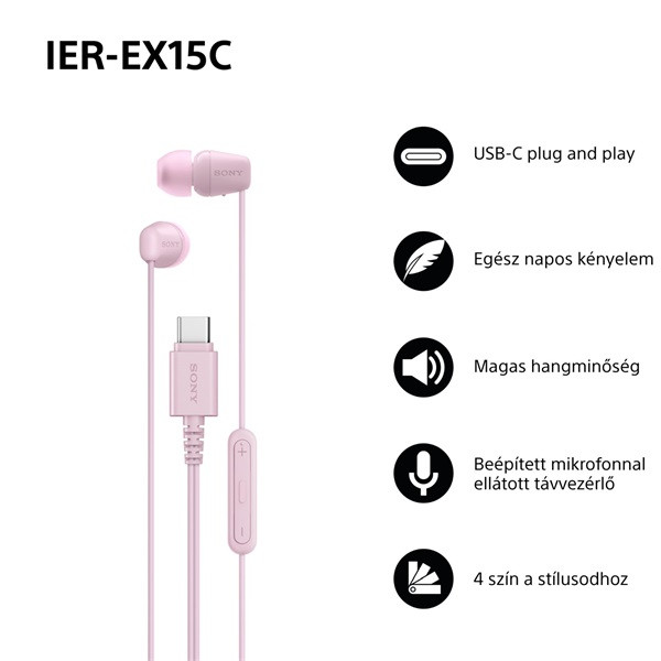 Sony IEREX15CP.CE7 USB Type-C vezetékes mikrofonos rózsaszín fülhallgató