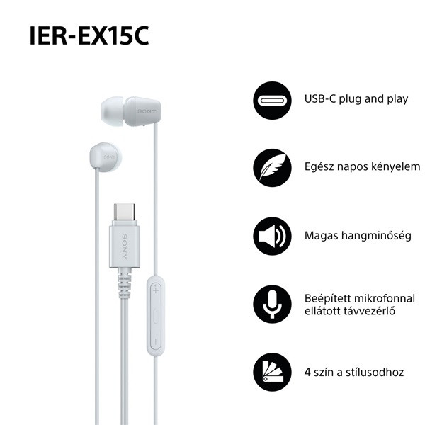 Sony IEREX15CW.CE7 USB Type-C vezetékes mikrofonos fehér fülhallgató