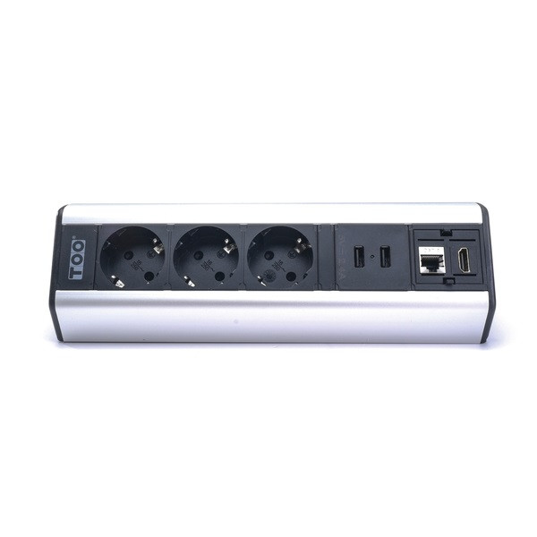 TOO DPS-114-3S IP20,3x 2P+F,2x USB-A,RJ45,HDMI, ezüst, asztalra rögzíthető elosztó TOO DPS-114-3S IP20,3x 2P+F,2x USB-A,RJ45,HDMI, ezüst, asztalra rögzíthető elosztó