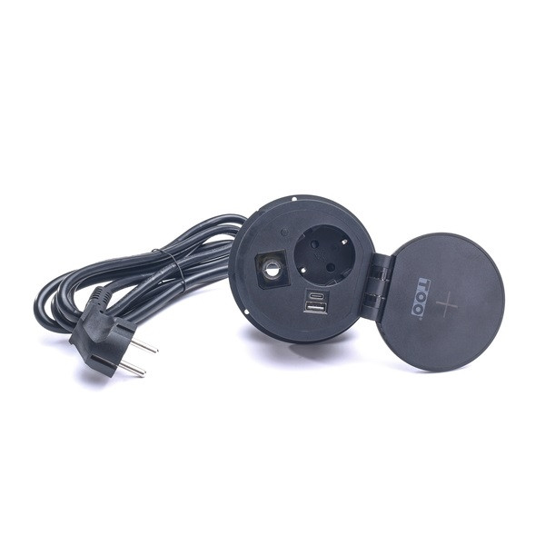 TOO GPS-105-1B IP20,1x 2P+F,USB-A,Type-C,Qi- töltés,kábelkiv.,fekete asztalba süllyeszthető elosztó TOO GPS-105-1B IP20,1x 2P+F,USB-A,Type-C,Qi- töltés,kábelkiv.,fekete asztalba süllyeszthető elosztó