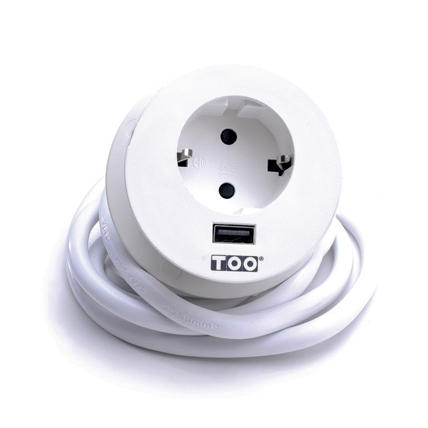 TOO GPS-200-1W IP20, 1x 2P+F, USB-A, fehér asztalba süllyeszthető elosztó TOO GPS-200-1W IP20, 1x 2P+F, USB-A, fehér asztalba süllyeszthető elosztó