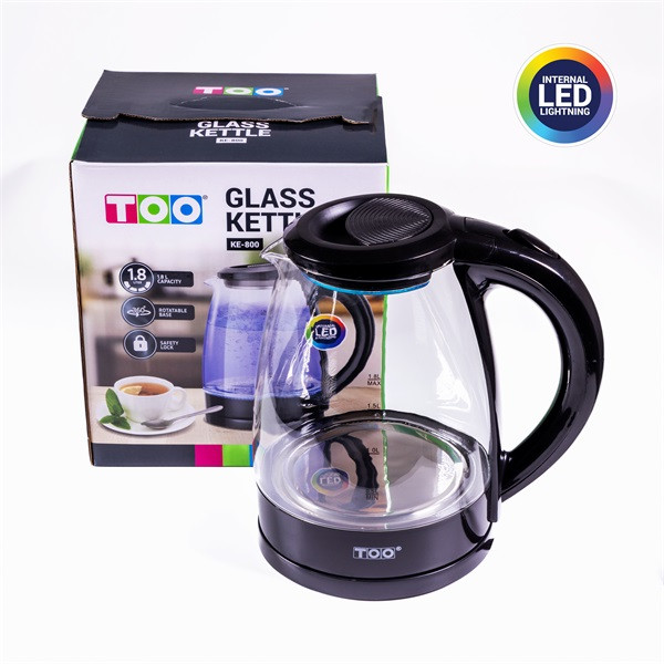 TOO KE-800 1,8L-es fekete üveg vízforraló TOO KE-800 1,8L-es fekete üveg vízforraló