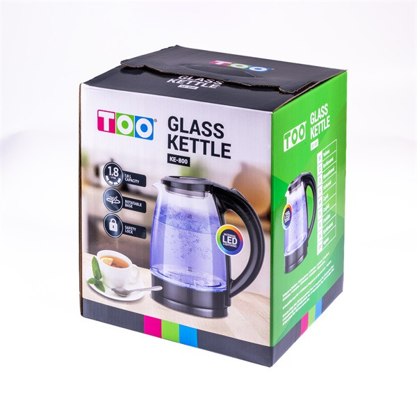 TOO KE-800 1,8L-es fekete üveg vízforraló TOO KE-800 1,8L-es fekete üveg vízforraló