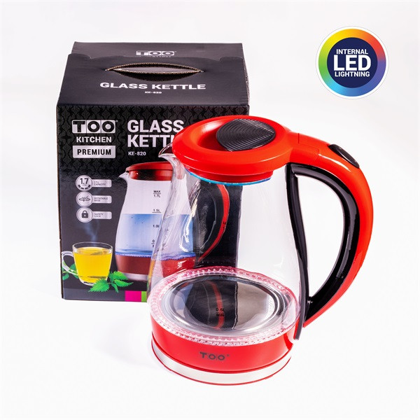 TOO KE-820 1,7L-es piros prémium üveg vízforraló TOO KE-820 1,7L-es piros prémium üveg vízforraló