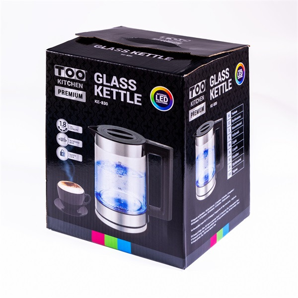 TOO KE-830 1,8 L-es LED-es prémium üveg vízforraló TOO KE-830 1,8 L-es LED-es prémium üveg vízforraló