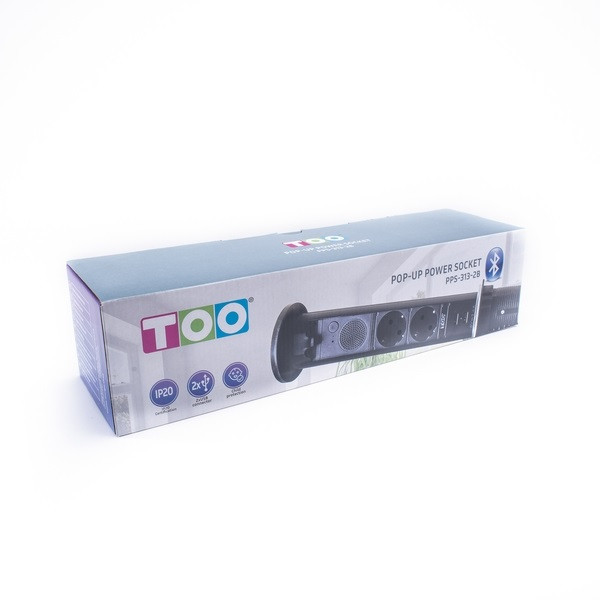 TOO PPS-313-2B IP20 2x 2P+F, 2x USB-A, bluetooth, motorikus, fekete asztalba süllyeszthető elosztó TOO PPS-313-2B IP20 2x 2P+F, 2x USB-A, bluetooth, motorikus, fekete asztalba süllyeszthető elosztó