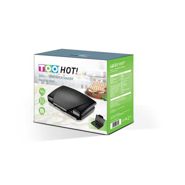 TOO SM-102B-750W 2in1 fekete grill/panini - szendvicssütő TOO SM-102B-750W 2in1 fekete grill/panini - szendvicssütő