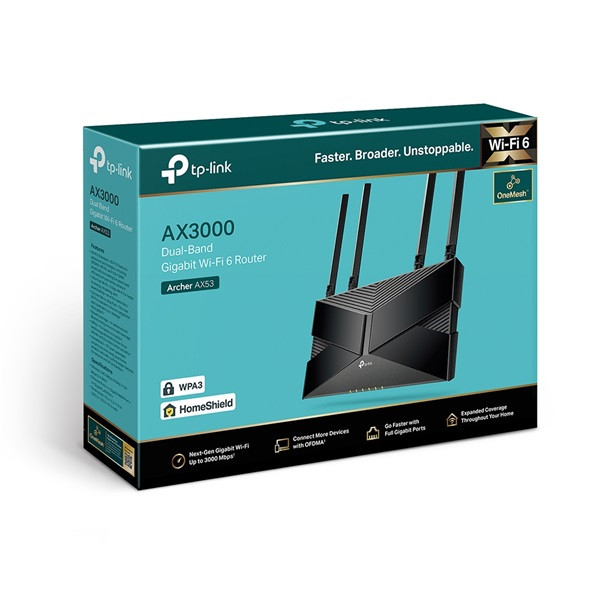 TP-Link Archer AX53 AX3000 fekete kétsávos Gigabit Wi-Fi 6 router TP-Link Archer AX53 AX3000 fekete kétsávos Gigabit Wi-Fi 6 router