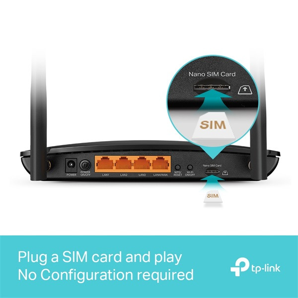 TP-Link Archer MR500 4G+ Cat6 AC1200 fekete vezeték nélküli kétsávos Gigabit router