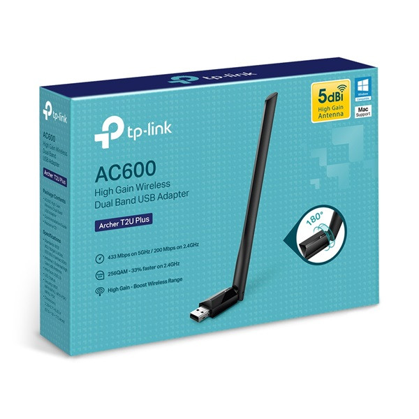 TP-Link Archer T2U PLUS AC600 nagy Teljesítményű, vezeték Nélküli, kétsávos, USB adapter