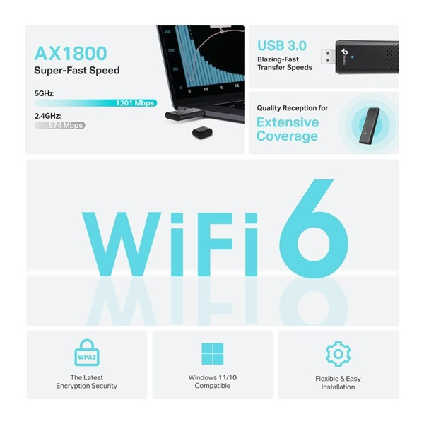 TP-Link Archer TX20U AX1800 kétsávos vezeték nélküli Wi-Fi 6 fekete USB adapter