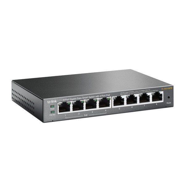 TP-Link TL-SG108PE 8port GbE LAN 4x PoE menedzselhető asztali Switch TP-Link TL-SG108PE 8port GbE LAN 4x PoE menedzselhető asztali Switch