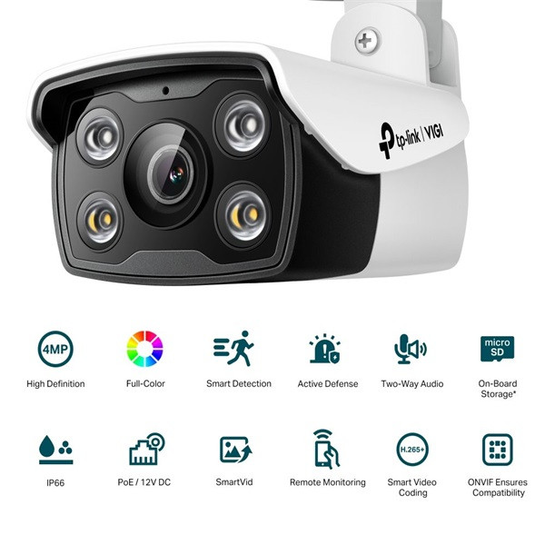 TP-Link VIGI C340 /4MP/2,8mm/kültéri/H265/IR30m/SD/Smart Detection/kétirányú hang/Full-Color IP csőkamera