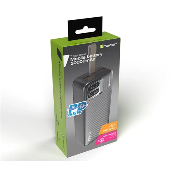 Tracer Blaze 30 000 mAh PD 65W Quick Charge 3.0 fekete hordozható power bank