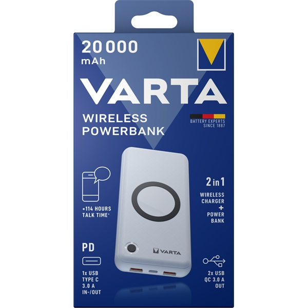 Varta 57909101111 hordozható 20000mAh vezeték nélküli töltő+ power bank Varta 57909101111 hordozható 20000mAh vezeték nélküli töltő+ power bank