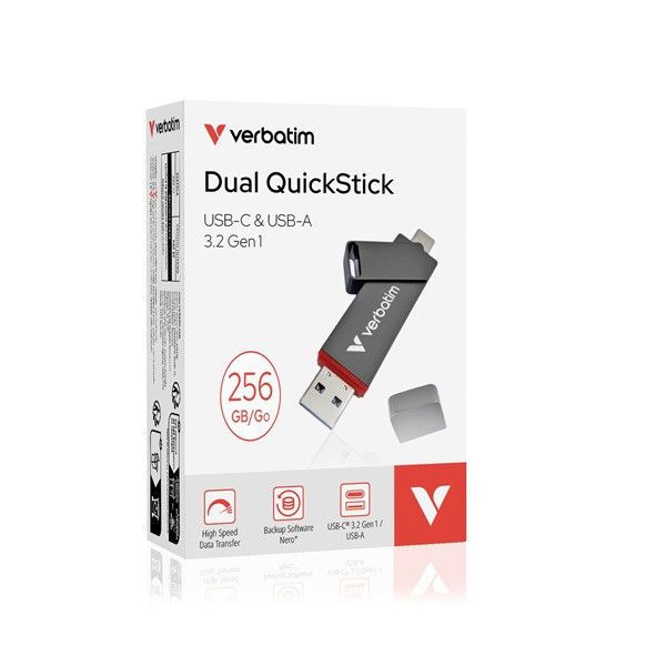 Verbatim 32041 256GB USB 3.2 Gen 1 A/USB-C Dual QuickStick Flash Drive