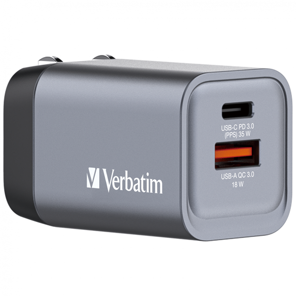 Verbatim 32200 GNC-35 GaN Charger 35W USB Type-A + Type-C hálózati töltő adapter
