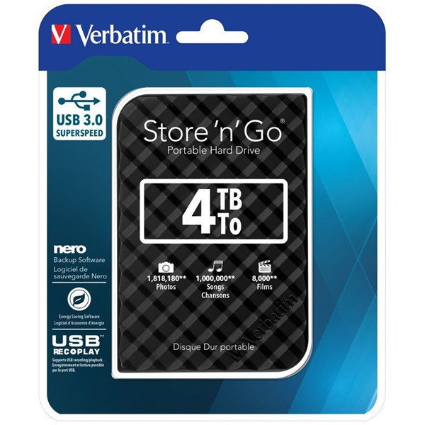 Verbatim 53223 Store `n` Go 2,5" 4TB USB 3.0 SuperSpeed fekete külső winchester