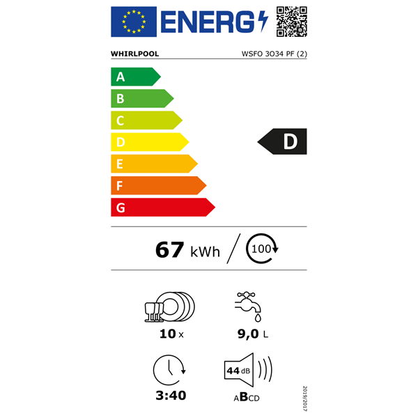 Whirlpool WSFO 3O34 PF keskeny 10 terítékes mosogatógép Whirlpool WSFO 3O34 PF keskeny 10 terítékes mosogatógép