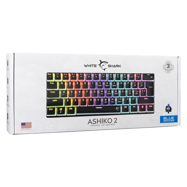 White Shark GK-2202-2B/BL-US Ashiko US fekete (blue switch) gamer billentyűzet
