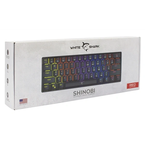 White Shark SHINOBI GK-2022B/R-US fekete mechanikus (red switch) gamer billentyűzet