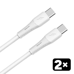 AVAX CB4303 2x 60W USB-C gyorstöltő szilikon kábel csomag, 1.5 m, fehér
