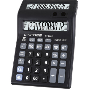 CTIFREE CT-2000 duál kijelzős fekete számológép, 135x195mm, 12 számjegy