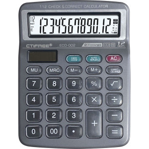 CTIFREE ECO-002 fekete számológép, 138x178mm, 12 számjegy, dual power