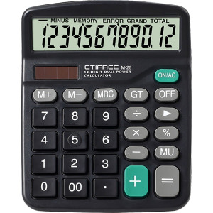 CTIFREE M-28 fekete számológép, 120x150mm, 12 számjegy, dual power