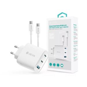 Devia ST111967 Extreme Speed Series 65W GaN PD fehér hálózati gyorstöltő adapter + USB-C+USB-C kábel