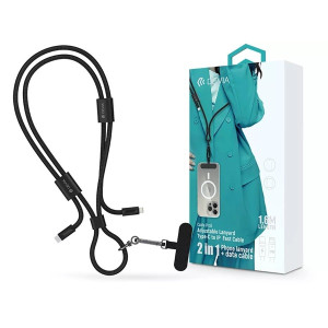 Devia ST124981 Cable Pro5 Woven 1,6m 27W PD Type-C - Lightning fekete adat- és töltőkábel + nyakpánt