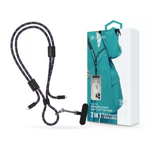 Devia ST125001 Cable Pro5 Woven 1,6m 27W PD Type-C - Lightning kék adat- és töltőkábel + nyakpánt