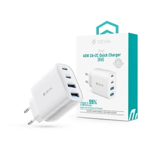 Devia ST137325 Pro1 40W GaN QC 2xUSB + 2xType-C fehér hálózati gyorstöltő adapter