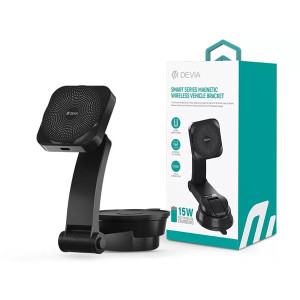 Devia ST398735 Smart Series Magnetic 15W műszerfalra/szélvédőre helyezhető fekete vezeték nélküli autós töltő/tartó