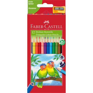 Faber-Castell Junior Papagáj 12 db háromszögletű színes ceruza készlet hegyezővel