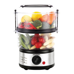 Hausberg HB-1350 400W rozsdamentes acélházas, 2 szintes 4,8L, gőzölési funkcióval, rizsfőzővel, ételfőző gép