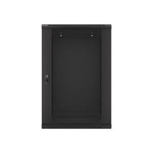 Lanberg WF01-6618-10B 19" 18U SZÉL:600 MÉLY:600 MAG:907 lapraszerelt üvegajtós fekete fali rack szekrény