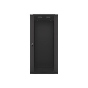 Lanberg WF01-6627-10B 19" 27U SZÉL:600 MÉLY:600 MAG:1307 lapraszerelt üvegajtós fekete fali rack szekrény